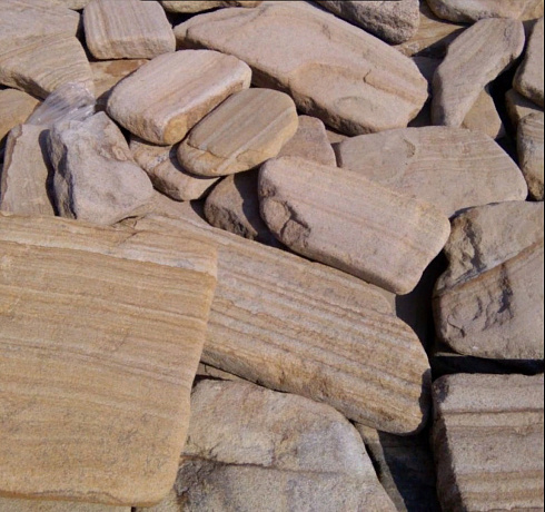 Kamenclub.ru: Песчаник пластушка галтованный желтый с рисунком (3 см)  купить в Сургуте плитняк - пластушка желтый песчаник 21000 руб/м3   фото КАМЕНЬ КЛУБ