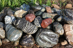 Kamenclub.ru: Ландшафтные валунчики фр.100-500 мм.  купить в Сургуте крупный природный камень серый, темно-серый, светло-серый речной валун крупный 4800 руб/т   фото КАМЕНЬ КЛУБ