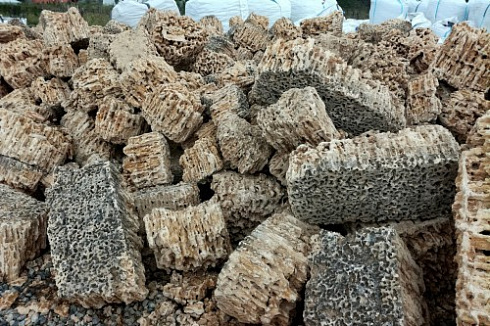 Kamenclub.ru: Крымский природный меотис фр. 100-500 мм.  купить в Сургуте меотис бежевый рыжий молочный желтый ракушечник 4 500 руб/т   фото КАМЕНЬ КЛУБ